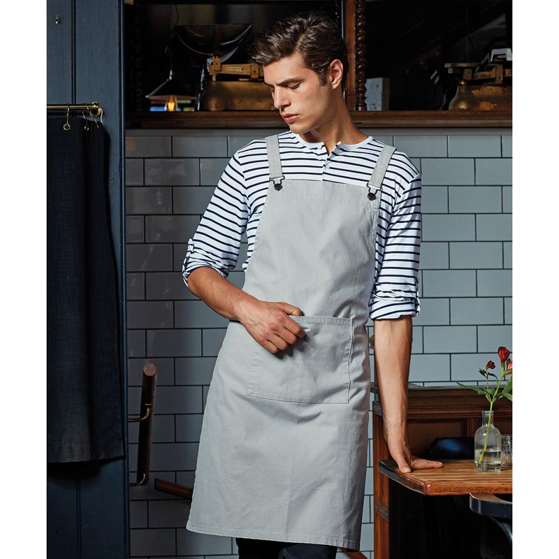 Cross back 'barista' bib apron - Silver One Size